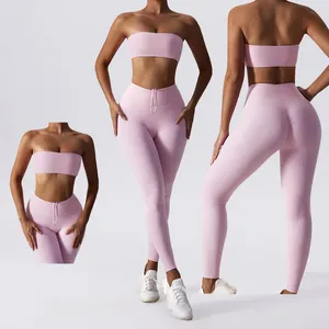 Grande demande Ensembles de fitness gym logo personnalisé soutien-gorge de yoga leggings serrés taille haute vêtements de yoga ensemble de 2 pièces vêtements de sport ensembles d'entraînement pour femmes