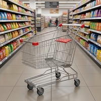Chariot de courses en métal avec panier en treillis métallique et roulettes pivotantes pour supermarchés et commerces de détail
