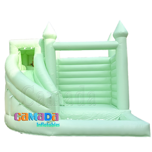 Pastel menta verde castillo hinchable tobogán comercial Combo Casa de rebote inflable con tobogán y pozo de bolas - Product Image 1