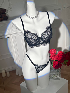 Lencería negra de pestañas para mujer al por mayor, Bikini Sexy de encaje, conjunto de dos piezas, conjuntos de sujetador y tangas, lencería erótica <span class=keywords><strong>sexual</strong></span> - Product Image 2