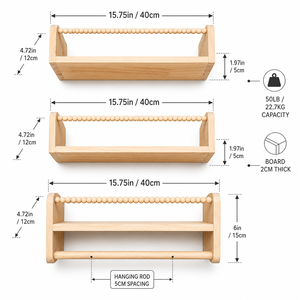 Estante de Pared Multifuncional Moderno de Madera Maciza de Tres Niveles <span class=keywords><strong>para</strong></span> Habitación Infantil, Sala de Estar, Barra de Seguridad con Cuentas, Barra <span class=keywords><strong>para</strong></span> Colgar, Almacenamiento de <span class=keywords><strong>Libros</strong></span> - Product Image 6