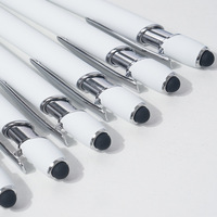 Stylo bille publicitaire personnalisé avec logo, en métal blanc, écran tactile, pointe ultra-fine 1,0 mm, gravure, cadeau promotionnel
