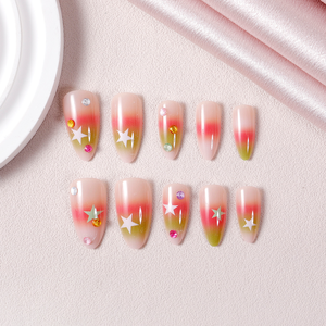 Uñas Postizas Largas <span class=keywords><strong>con</strong></span> Diseño de <span class=keywords><strong>Estrella</strong></span> en Degradado, Estilo Dulce y Fresco, Uñas Postizas Fáciles de Aplicar para Mujer - Product Image 2