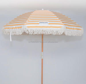 Parasol de plage 200 cm en nylon et coton blanc 200g avec franges et poteau en bois, avec <span class=keywords><strong>sac</strong></span> de <span class=keywords><strong>transport</strong></span> et pompons - Product Image 3