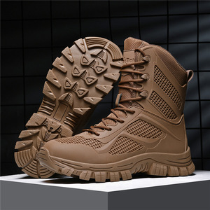 DSF66 Men Khaki Mesh High Top Tactical <b>Boots</b> Breathable All Seasons Outdoor <b>Hiking</b> Duty Shoes - Product Image 4