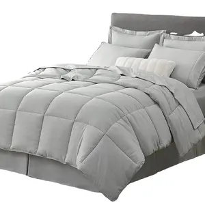 Lightweight All Season Light Grey King Comforter Set, 8 Pieces Bed in eine Bag, Cationic Dyeing Bedding Sets