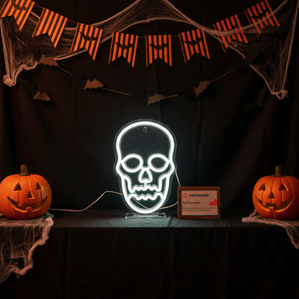 2025 New Cross-border LED Christmas Halloween Acrylic Neon Light Indoor Styling Atmosphere Light Skull Neon Light