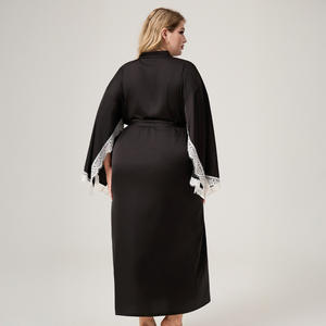 Robe de nuit en satin et mousseline pour femmes, sans manches, avec bordure en dentelle, grande taille, vêtements de maison, confort doux, élégant, vêtements de détente, col en V, taille élastique - Product Image 4