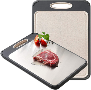 Accessoires de cuisine Planche à découper en métal Planche à découper double face pour la cuisine Ensemble de planches à découper en acier inoxydable - Product Image 1