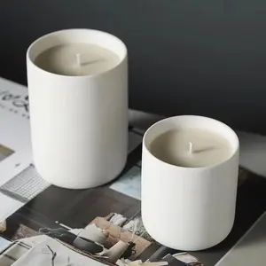 Bocaux à bougies en céramique cylindriques de qualité supérieure de différentes tailles bougeoir en céramique avec couvercle décor à la maison de style nordique