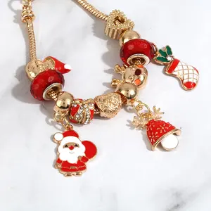 Christmas Style Diamond Bracelet Enamel Oil Drip Flower Heart Bracelet Colorful Bead Silver Plated Bracelet For Women Kids