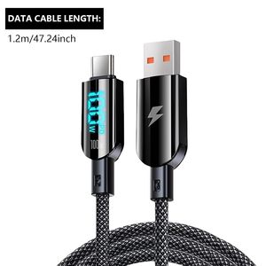 100W 60W Fast Charger Power Nylon Braided PD Fast Charging Type C Data <b>Cable</b> 1M 2M With Led Display - Product Image 3