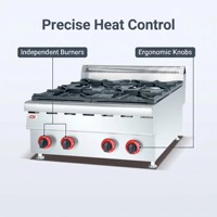 Estufa de Gas Comercial de Acero Inoxidable, 4 Quemadores, de Sobremesa, GLP/GNL, Equipo de Cocina, Fábrica OEM con Más de 20 Años de Experiencia
