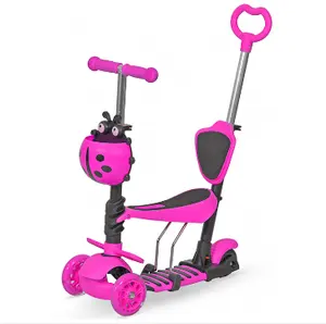High Quality 5-in-1 Adjustable Height Kick Scooter with Seat for Children with Three Planar Wheels Versatile Foot Scooter Type