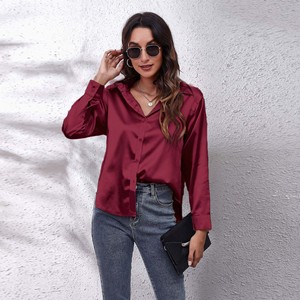 Camicia a Maniche Lunghe in Raso Simil-Seta in 23 Colori e 7 Taglie, Stile Carino, Vestibilità Comoda, Lavabile, <span class=keywords><strong>Abbigliamento</strong></span> Femminile - Product Image 4