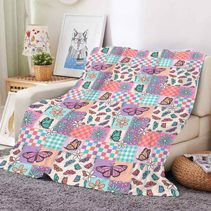 Couverture en polaire et flanelle personnalisée en gros, motifs <span class=keywords><strong>patchwork</strong></span> papillon et floral, pour la maison, le lit, le canapé - Product Image 2