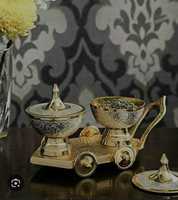 Service à condiments de luxe en laiton plaqué or et argent, avec plateau de 3 bols, cuillères, personnalisable, promotionnel, peint à la main, vaisselle de table