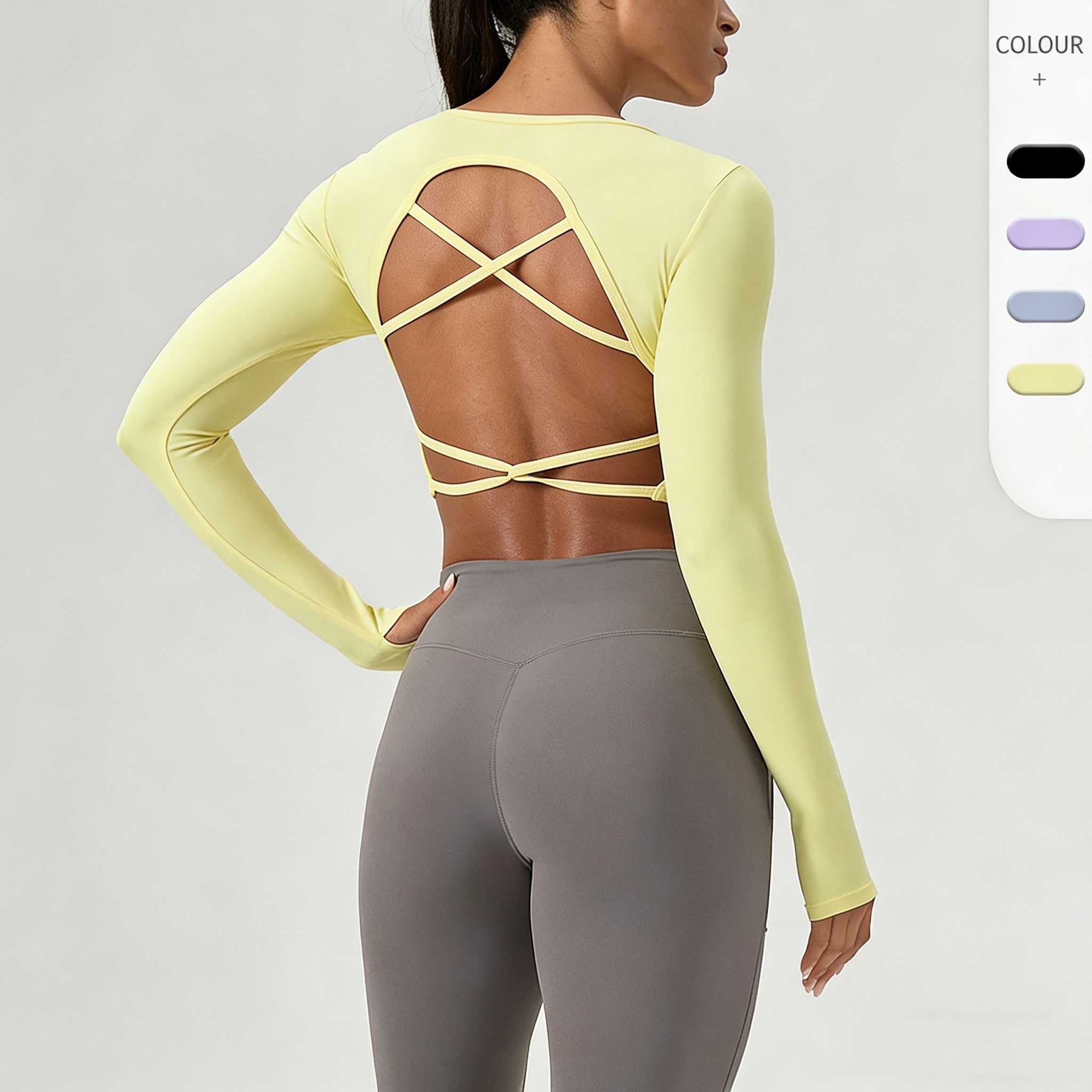 Women Soft V Neck Gym Yoga Long Tops Compression Lightweight Breathable Four-Way Stretch Cross Back Sexy Running Sports T-Shirt