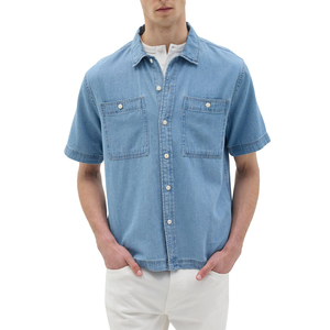 Camicia in Denim a manica corta oversize con logo personalizzato di alta qualità - Product Image 1