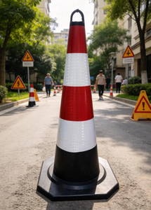 Cône de signalisation robuste de 35 pouces, 7 lb, à corps large, réfléchissant prismatique haute intensité, avec lumière constante, lesté, noir - Product Image 6
