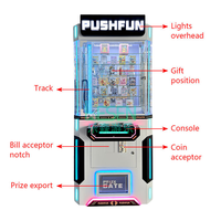 Machine à prix PUSHFUN multi-niveaux entièrement transparente, éclairée par néons RGB, commerciale, à monnayeur, jeu d'arcade Push Win pour centre commercial