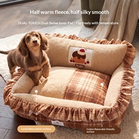 [Pré-vente 10%] Lit pour animaux d'automne/hiver, niche carrée spacieuse, coussin de dossier amovible et lavable, pour petits chiens, pandas, en polyester