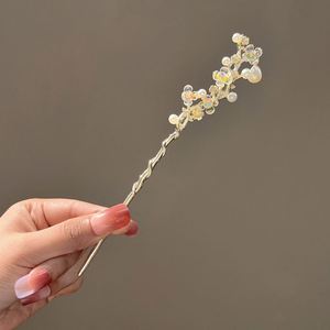 Bâtonnet à cheveux en perles et strass de style chinois ancien pour femmes, épingle à cheveux vintage en cristal, accessoire de coiffure - Product Image 6