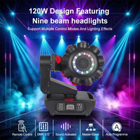 Projecteur de scène à neuf faisceaux, tête mobile, éclairage de disco avec puissance de 120W, télécommande DMX 512 pour mariage, club, fête, événement