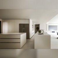 Ensemble de meubles de cuisine modulaires en bois style crème, îlot minimaliste, pour projet de villa de luxe Jordan, fabrication OEM sur mesure pour toute la maison