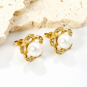 Pendientes de Moda en Oferta, Chapados en Oro de 18k, Acero Inoxidable, Circonita Cúbica, Joyería Impermeable, Diamantes, Perlas, Diseño de Flor Hueca - Product Image 4