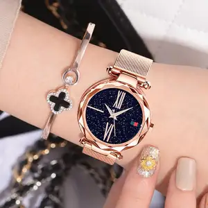 Vrouwen Mesh Magneet Sterrenhemel Horloge Dames Geometrische Oppervlak Romeinse Quartz Horloge Relogio Femin