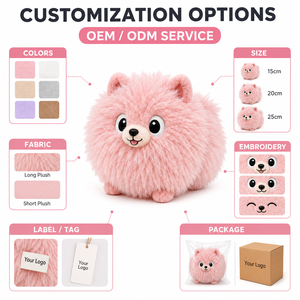 Fabricant OEM/ODM de jouets en peluche personnalisés, mignons chiens <span class=keywords><strong>Pomeranian</strong></span> roses, pour marques de distributeurs et commandes en gros, directement de l'usine - Product Image 5