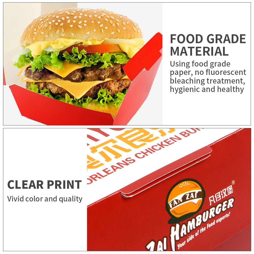 Custom Disposable Food Grade Cardboard Kraft Paper Paper hamburger Box Packaging Paper Burger Box