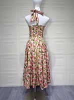 Robe d'été chic personnalisée à imprimé floral, dos nu, sans manches, col halter, coupe ajustée, sexy, pour les fêtes et les vacances, pour femmes