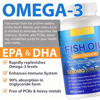 Complément alimentaire de 120 gélules d'huile de poisson oméga-3, 1280 mg, renforce le système immunitaire, gélules d'huile de poisson avec EPA et DHA