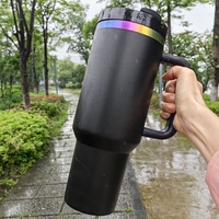 Gobelet isotherme 40 oz en acier inoxydable avec poignée, revêtement holographique arc-en-ciel, logo personnalisé OEM, pour gravure laser