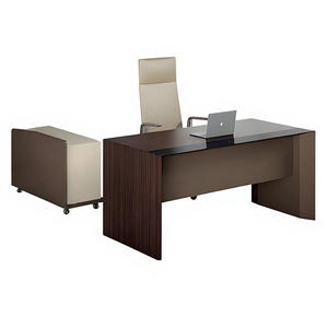 Bureau de direction moderne en forme de L, table d'ordinateur en bois, poste de travail de PDG de luxe, mobilier de maison design - Product Image 6