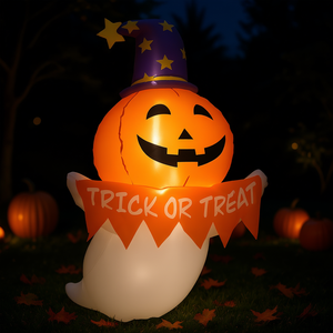 Citrouille fantôme gonflable d'Halloween avec lumière LED pour décorations de jardin extérieur - Product Image 2