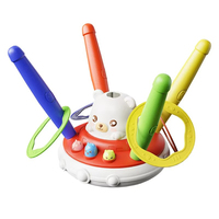 Jeu de lancer d'anneaux interactif 3-en-1 Ours Mignon pour intérieur/extérieur avec lanceur de fusée musical Jump & Stomp, jouet en plastique pour enfants