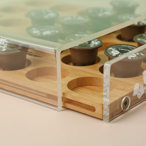 Cajones de bambú para almacenamiento, soporte <span class=keywords><strong>dispensador</strong></span> Compatible con <span class=keywords><strong>Dolce</strong></span> <span class=keywords><strong>Gusto</strong></span>, organizador artesanal con cubierta acrílica, 30 Uds. - Product Image 5