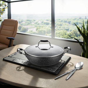 Wok moderne et écologique en aluminium forgé de 20x6.5 <span class=keywords><strong>cm</strong></span> avec revêtement en marbre Batterie de cuisine à induction au gaz pour casseroles - Product Image 6