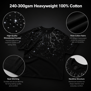 T-Shirt da Uomo Personalizzata a <span class=keywords><strong>Maniche</strong></span> Corte con Stampa DTG, Oversize con Strass, in <span class=keywords><strong>Cotone</strong></span> Nero alla Moda - Product Image 1