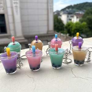 Bsbh trong suốt dễ thương phim hoạt hình Keychain Kit Mini uống nổi Acrylic lỏng keychain sáng tạo cốc trà sữa BOBA Keychain - Product Image 5