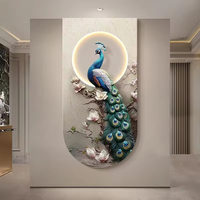 Peinture décorative de paon de luxe moderne et légère Art mural d'allée de couloir à sens élevé Applique murale d'entrée à LED