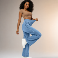 Jean droit taille haute pour femme, coupe cheville, style Y2K, en denim extensible avec taille élastique, streetwear