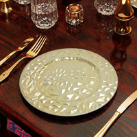 Assiettes de Présentation Rondes Dorées de 13 Pouces en Plastique Électroplaqué, Personnalisables et Durables, Idéales pour les Décorations de Mariage – Vente en Gros