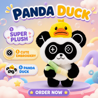Peluche Panda Personnalisée, Jouet en Peluche pour Enfants, Panda Noir et Blanc avec Chapeau de Canard et Bambou