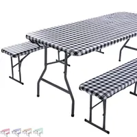 Conjunto de toalha de mesa para piquenique, toalha de mesa em vinil com 3 peças e toalha de mesa ajustável de 72x30 polegadas