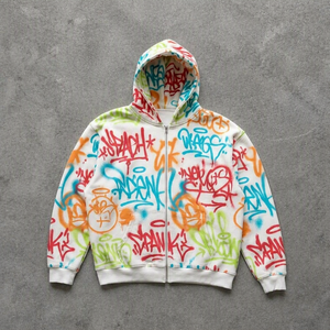 <span class=keywords><strong>Felpa</strong></span> con Zip Personalizzata OEM 420gsm, Stampa Graffiti Integrale, Streetwear di Lusso per Brand di Influencer - Product Image 1
