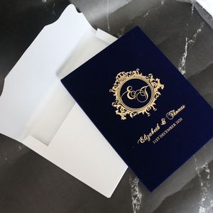 Venta caliente de lujo de tapa dura Borgoña <span class=keywords><strong>rojo</strong></span> azul marino terciopelo RSVP folleto de bolsillo espejo dorado acrílico invitaciones de boda - Product Image 2